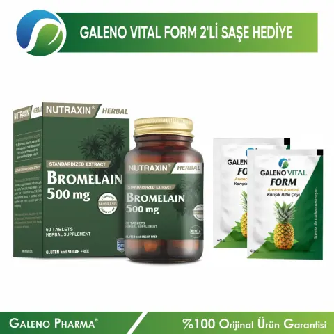 Nutraxin Herbal Bromelain 500mg 60 Tablet+Galeno Vital 2’li Saşe Hediyeli