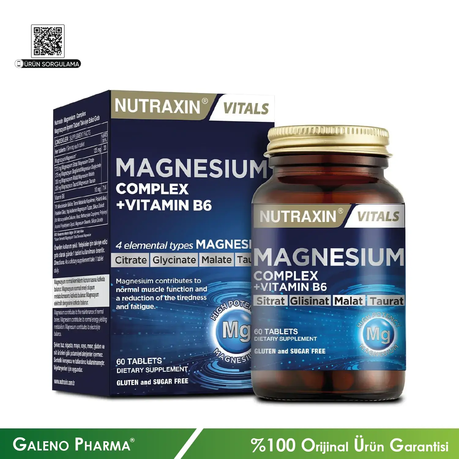Nutraxin Vitals Magnezyum Complex B6 60 Tablet | kas ve kemik sağlığı, uyku ve enerji destekleyici yetkili satıcı
