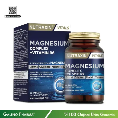 Nutraxin Vitals Magnezyum Complex B6 60 Tablet | kas ve kemik sağlığı, uyku ve enerji destekleyici yetkili satıcı