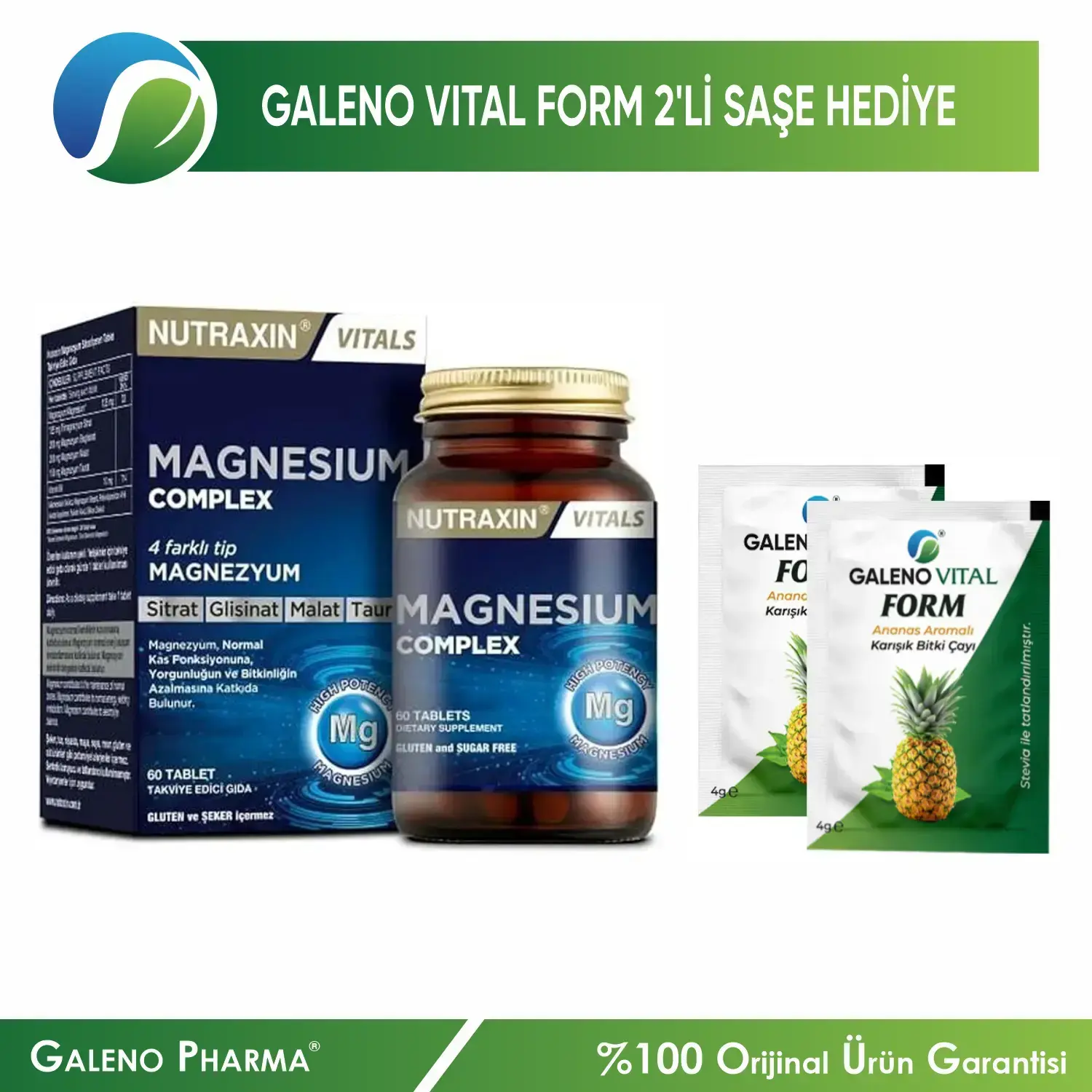 Nutraxin Magnezyum Complex 60 Tablet+Galeno Vital 2’li Saşe Hediyeli