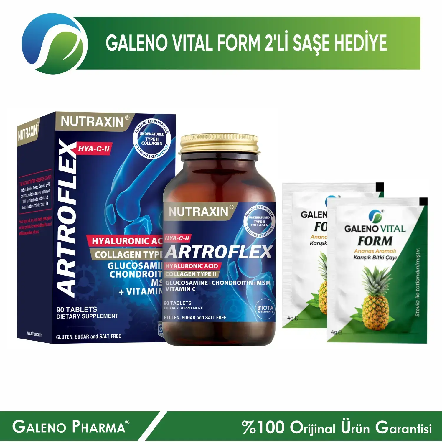 Nutraxin Artroflex HYA+Collagen II 90 Tablet+Galeno Vital 2’li Saşe Hediyeli