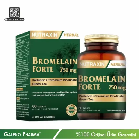Nutraxin Herbal Bromelain Forte 750 mg 60 tablet | ödem atıcı bitkisel takviye yetkili satıcı