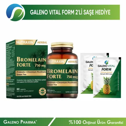 Nutraxin Bromelain Forte 750 mg+Galeno Vital 2’li Saşe Hediyeli