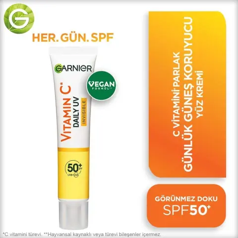 Garnier C Vitamini Parlak Günlük Güneş Koruyucu Yüz Kremi Görünmez Doku SPF50⁺  40 mL