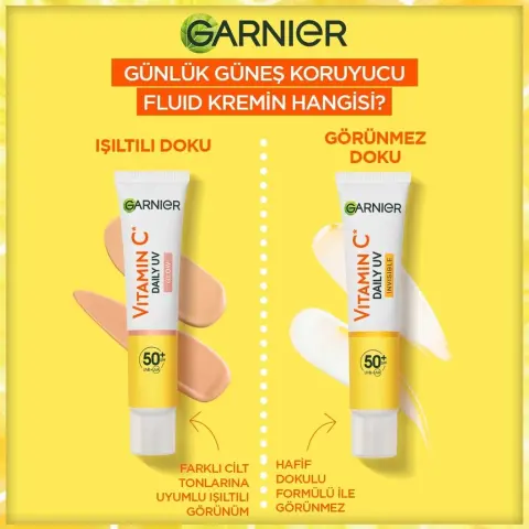 Garnier C Vitamini Parlak Günlük Güneş Koruyucu Yüz Kremi Görünmez Doku SPF50⁺  40 mL