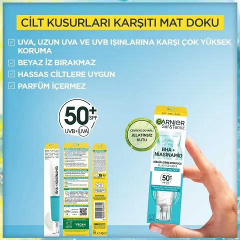 Garnier Görünmez Mat Doku Günlük Güneş Koruyucu Yüz Kremi SPF50⁺ 40 mL