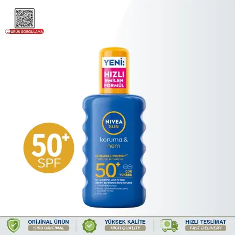 Nivea Sun SPF50 Yüksek Güneş Koruyucu ve Nemlendirici Vücut Spreyi 200 mL