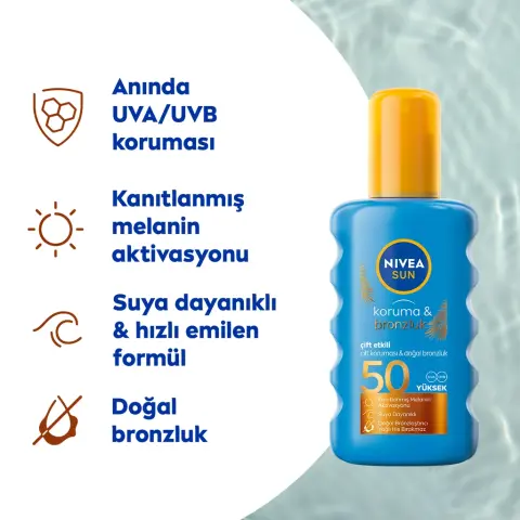 Nivea Sun SPF50 Güneş Koruyucu ve Bronzlaştırıcı Sprey 200 mL