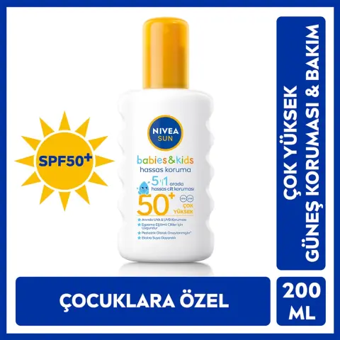 Nivea Sun Bebek ve Çocuk SPF50+ 5'i 1 Arada Güneş Kremi Sprey 200 mL