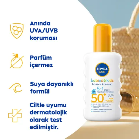 Nivea Sun Bebek ve Çocuk SPF50+ 5'i 1 Arada Güneş Kremi Sprey 200 mL