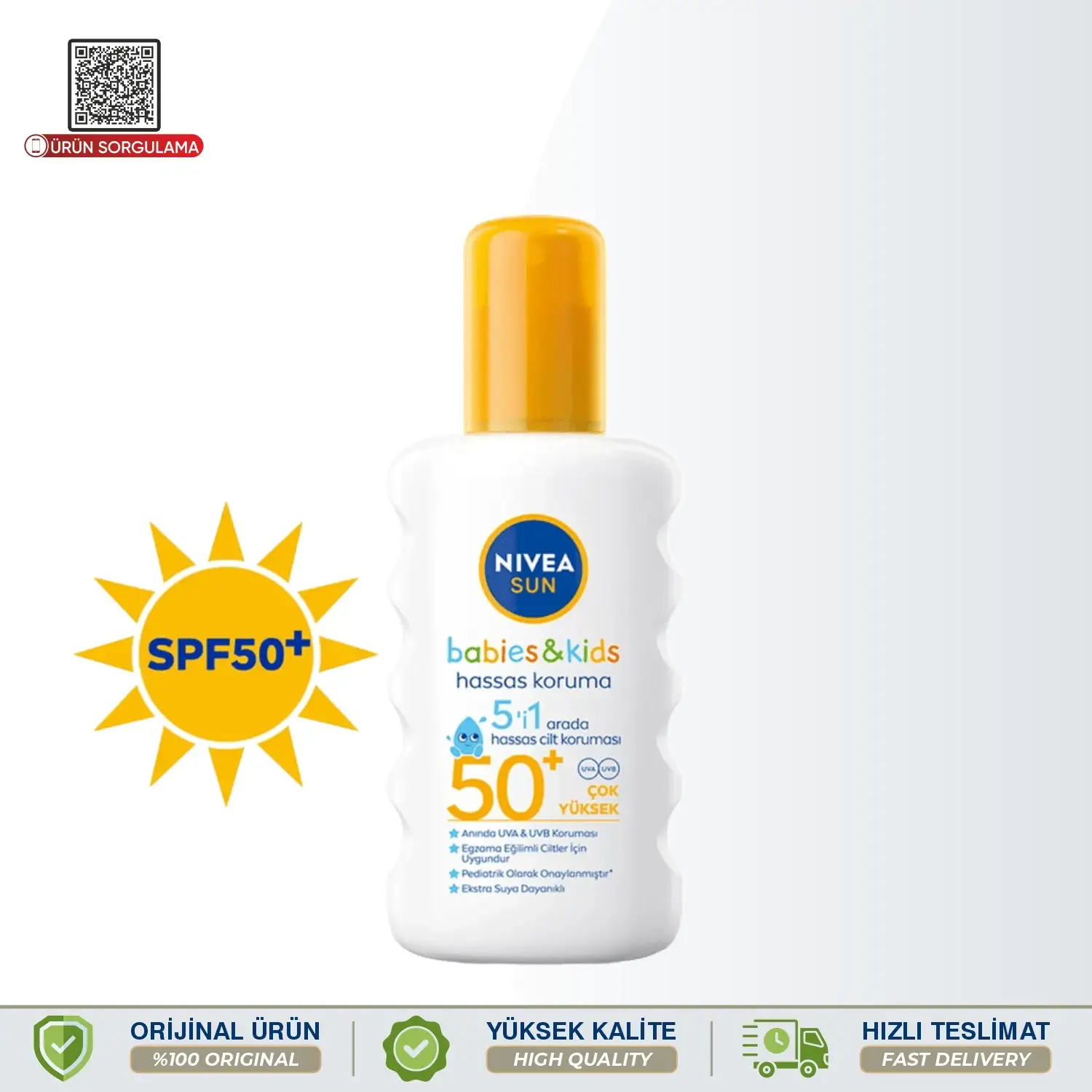 Nivea Sun Bebek ve Çocuk SPF50+ 5'i 1 Arada Güneş Kremi Sprey 200 mL