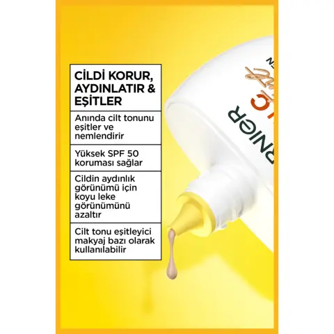 Garnier C Vitamini Wonder Tint SPF50+ 3 Etki 1 Arada Renkli Yüz Güneş Kremi Açık Ton 40 mL