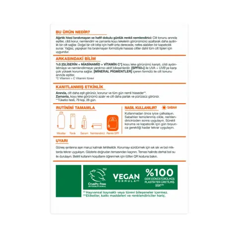 Garnier C Vitamini Wonder Tint SPF50+ 3 Etki 1 Arada Renkli Yüz Güneş Kremi Açık Ton 40 mL