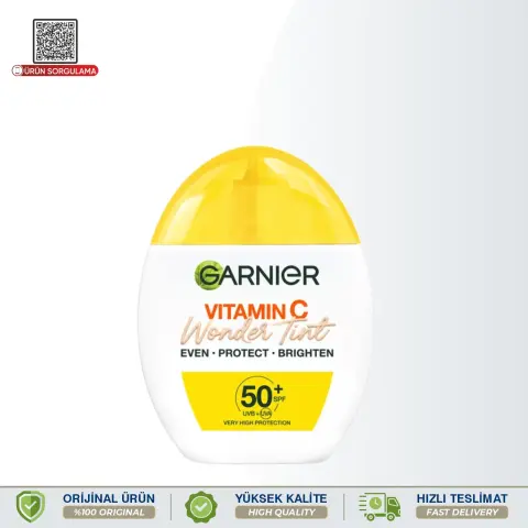 Garnier C Vitamini Wonder Tint SPF50+ 3 Etki 1 Arada Renkli Yüz Güneş Kremi Açık Ton 40 ml