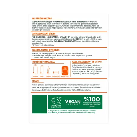 Garnier C Vitamini Wonder Tint SPF50+ 3 Etki 1 Arada Renkli Yüz Güneş Kremi Orta Ton 40 mL