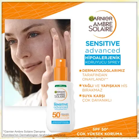 Garnier Ambre Solaire Sensitive Advanced Hipoalerjenik SPF50+ Güneş Koruyucu Sprey 150 mL