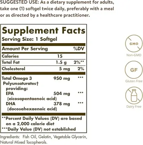 Solgar Omega-3 950 mg Fish Oil 50 Softgels