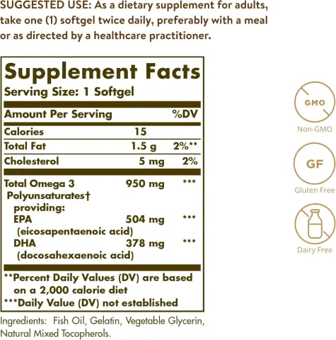 Solgar Omega-3 950 mg Fish Oil 100 Softgels