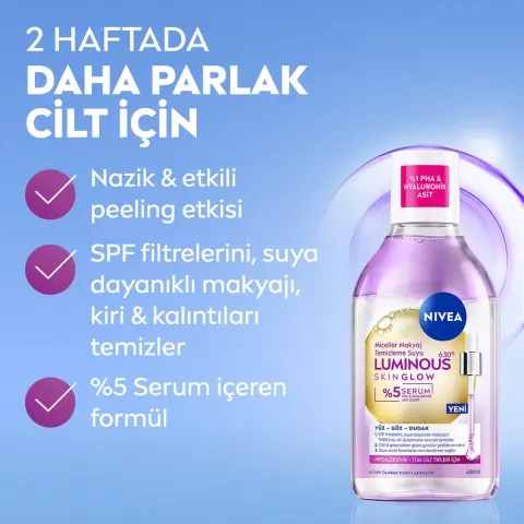Nivea Micellar Luminous630 Skin Glow Parlaklık Etkili  Makyaj Temizleme Suyu 400 mL