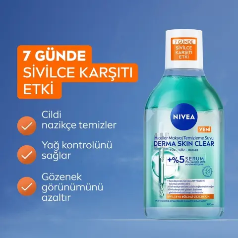 Nivea Micellar Derma Skin Clear Serum Etkili Çift Fazlı  Makyaj Temizleme Suyu 400 mL