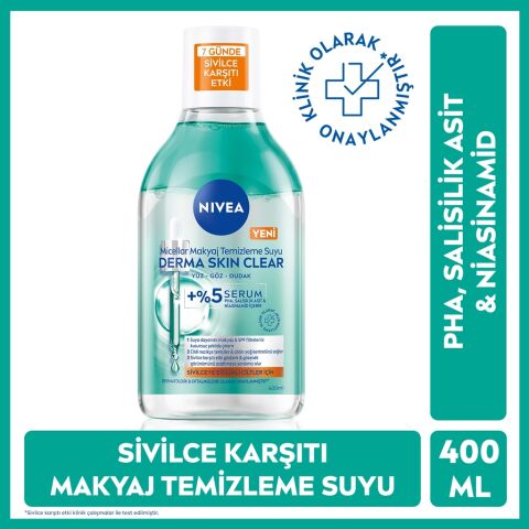 Nivea Micellar Derma Skin Clear Serum Etkili Çift Fazlı  Makyaj Temizleme Suyu 400 mL