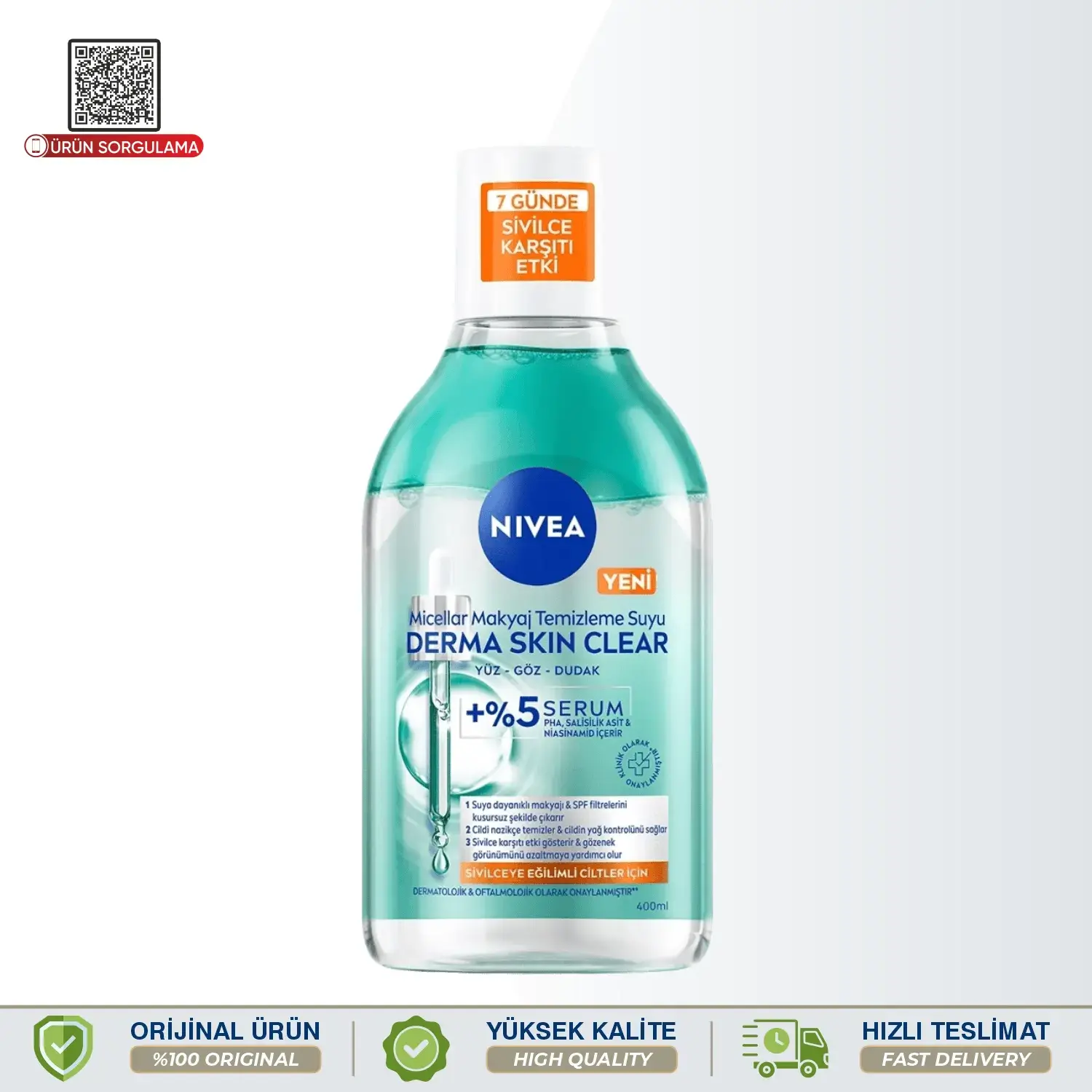 Nivea Micellar Derma Skin Clear Serum Etkili Çift Fazlı  Makyaj Temizleme Suyu 400 mL