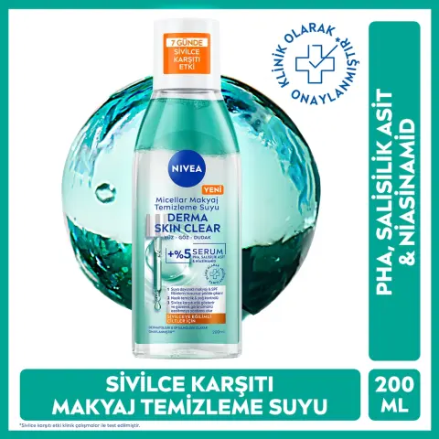 Nivea Micellar Derma Skin Clear Serum Etkili Çift Fazlı Makyaj Temizleme Suyu 200 mL