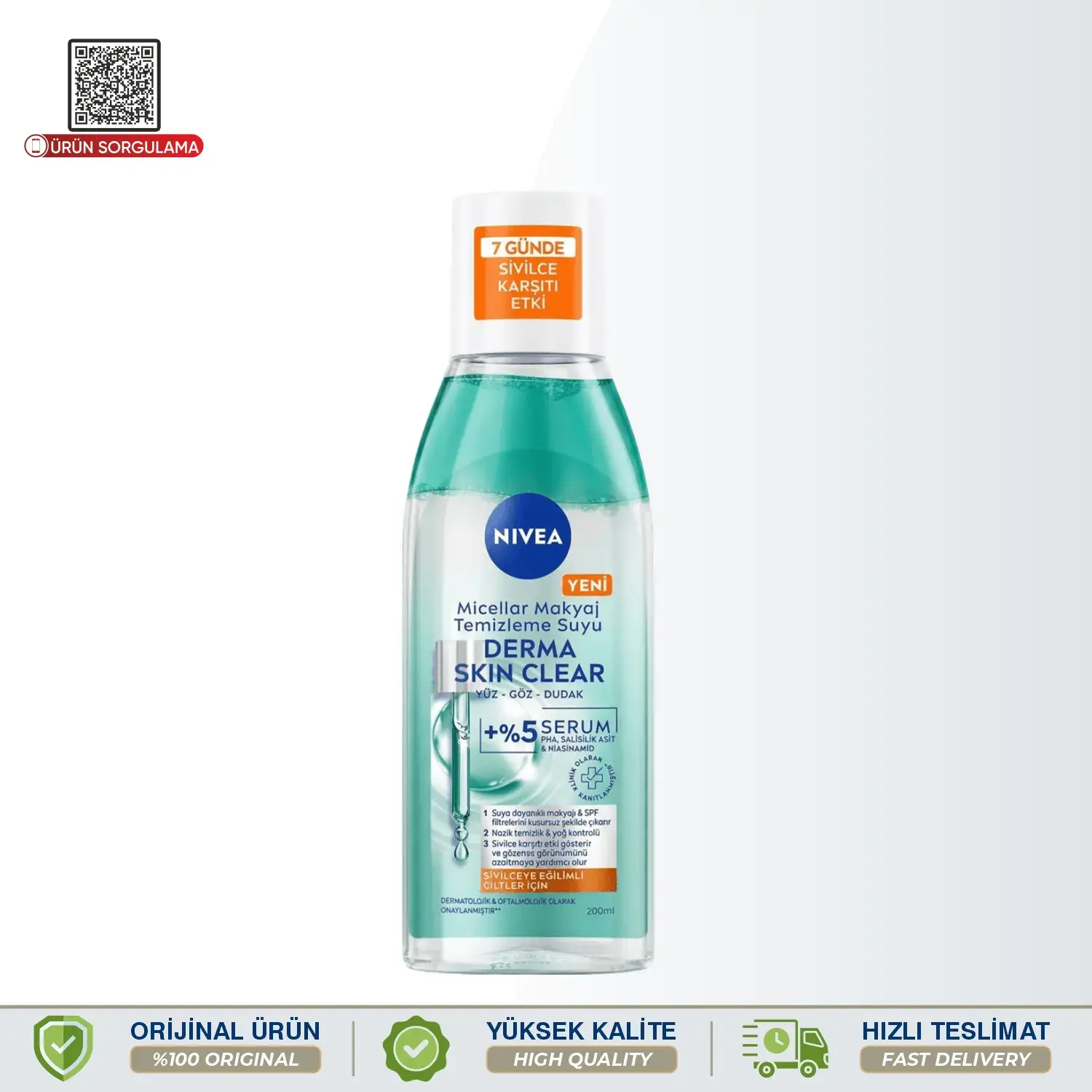 Nivea Micellar Derma Skin Clear Serum Etkili Çift Fazlı Makyaj Temizleme Suyu 200 mL