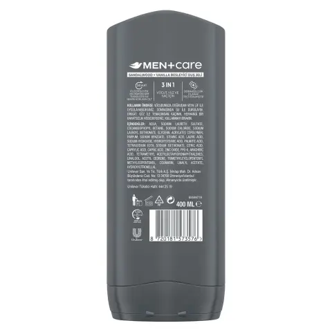 Dove Men +Care 3 in 1 Sandalwood + Vanilla Besleyici Duş Jeli 400 mL