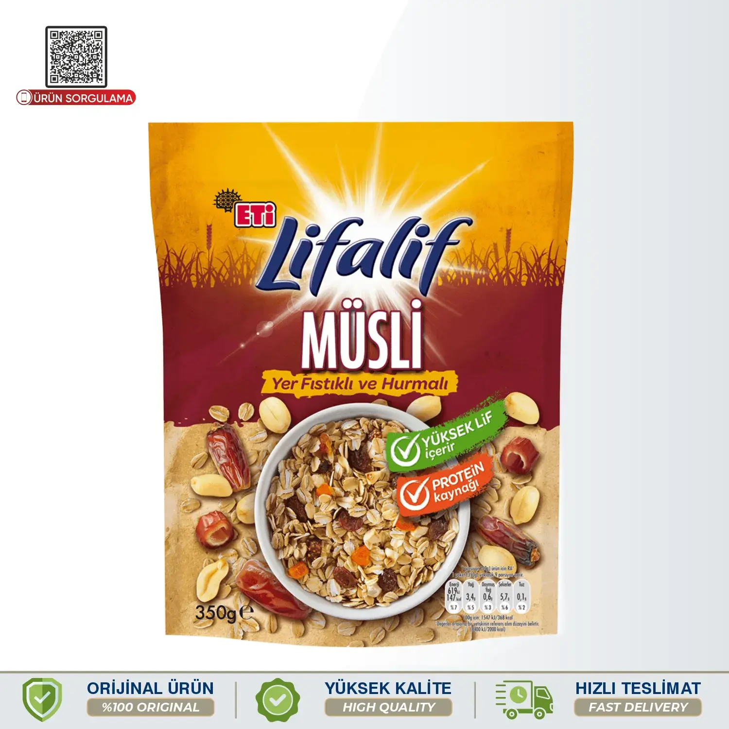 Eti Lifalif Yer Fıstıklı Ve Hurmalı Müsli 350 g