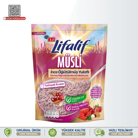 Eti Lifalif İnce Öğütülmüş Yulaflı, Kırmızı Meyveli, Bademli, Hibiskuslu Müsli 250 g