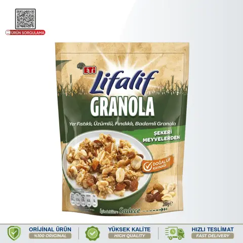 Eti Lifalif Yer Fıstıklı, Üzümlü, Fındıklı, Bademli Granola 200 g